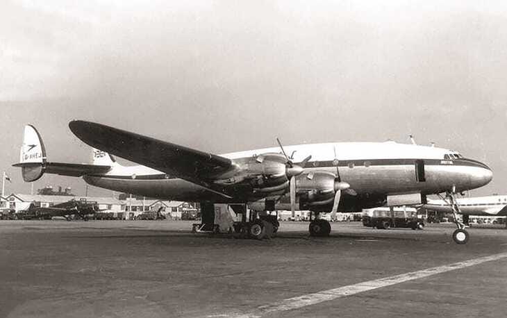 BOAC Lockheed Constellation at the North Side terminal in the early 1950s. Visible behind its tail is an Avro Anson.