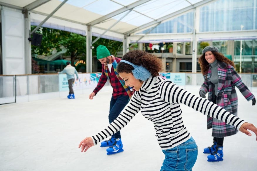 People skating on a covered ice rink