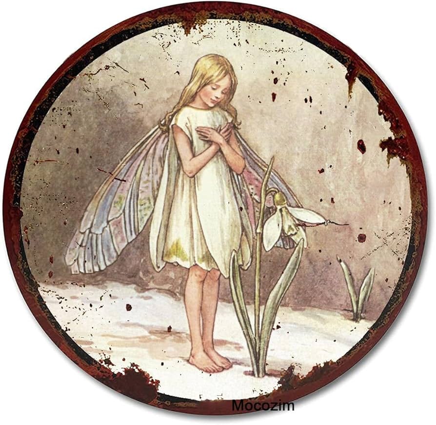 Rustic Retro Round Metal Tin Sign The Snowdrop Fairy Cicely Mary Barker  Flower Fairies Vintage Wall Art Nursery Decor Fairy Print Home Decor  Novelty ...