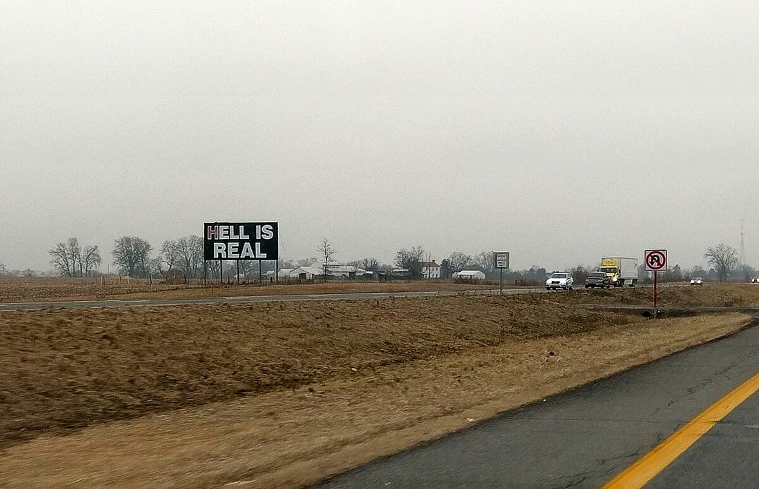 The "Hell is Real" sign on I-71 in Ohio