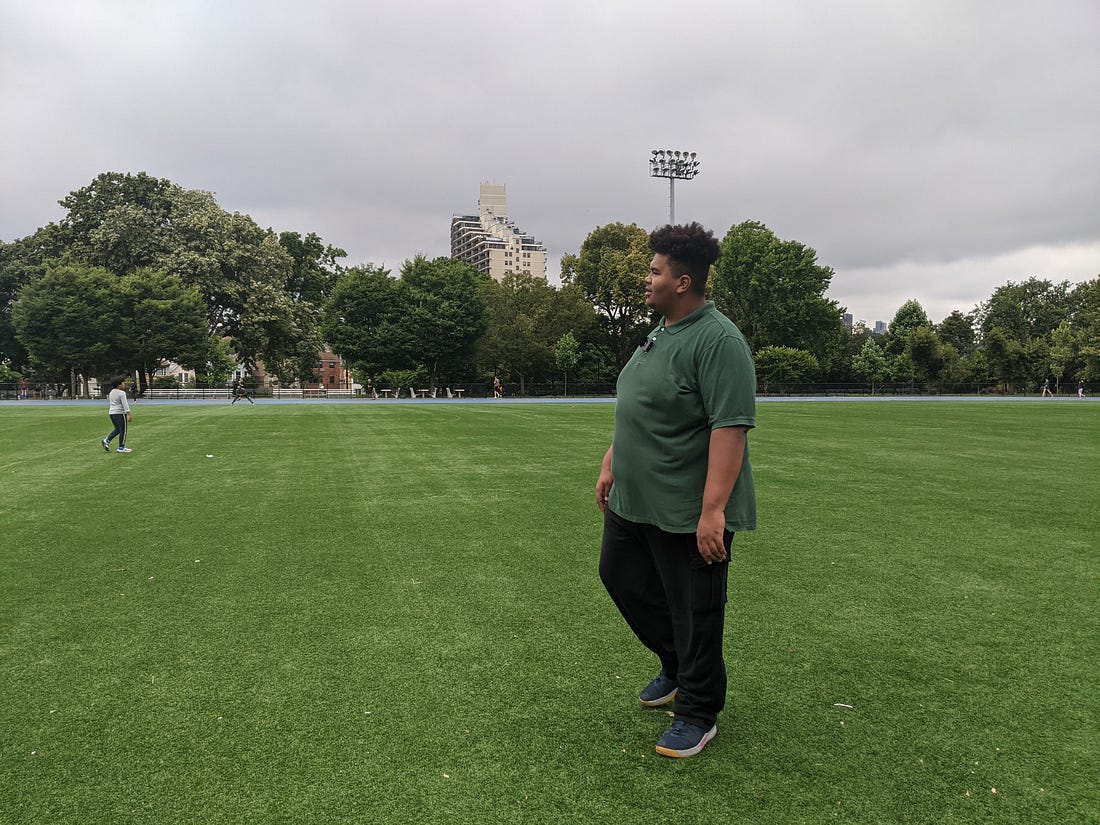 Garrett &ldquo;Bam&rdquo; Morgan Jr. on an empty football field in New York City, during filming of 15 DAYS