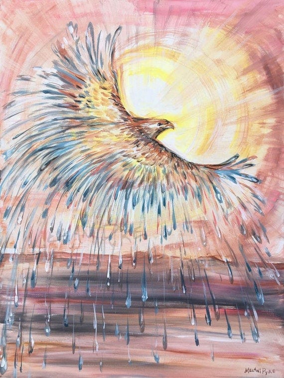 Hawk Painting, Phoenix Rising Over Desert, Sun & Rain, Inspirational  Spiritual Art, Bird in Flight / Sun With Hawk of Water Over Dry Land - Etsy