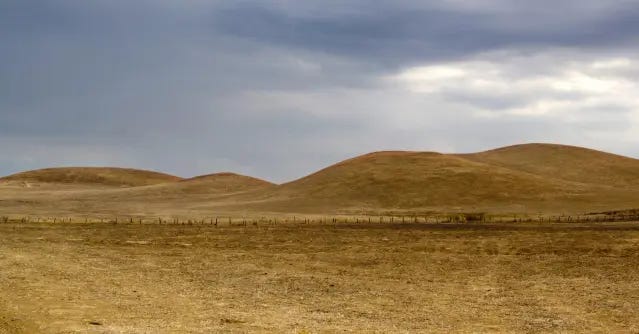 Uninviting looking dead brown hills