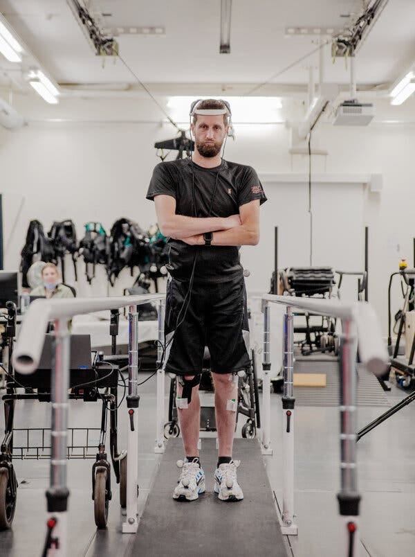 For more than a decade, Gert-Jan Oskam has been paralyzed from the waist down. On Wednesday, scientists described implants that provided a “digital bridge” between his brain and his spinal cord, bypassing injured sections and enabling him to walk.