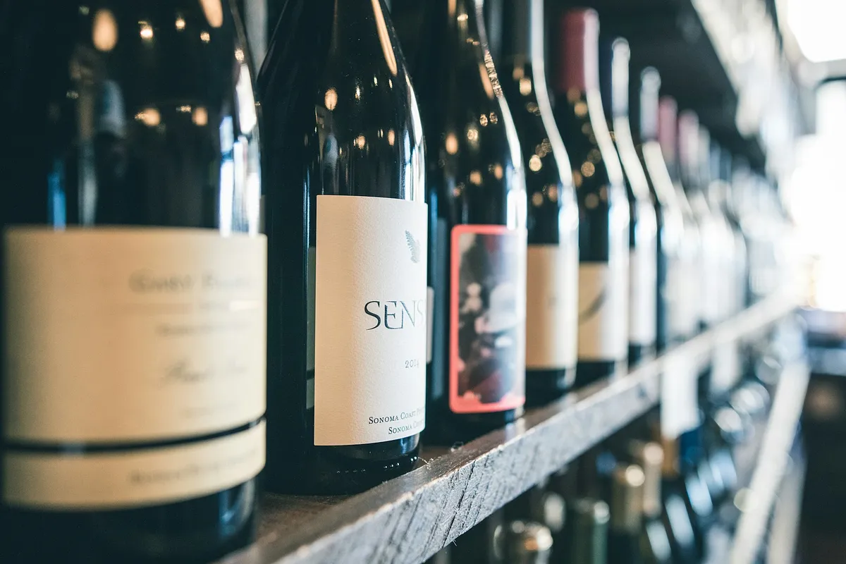 Wine bottles on display