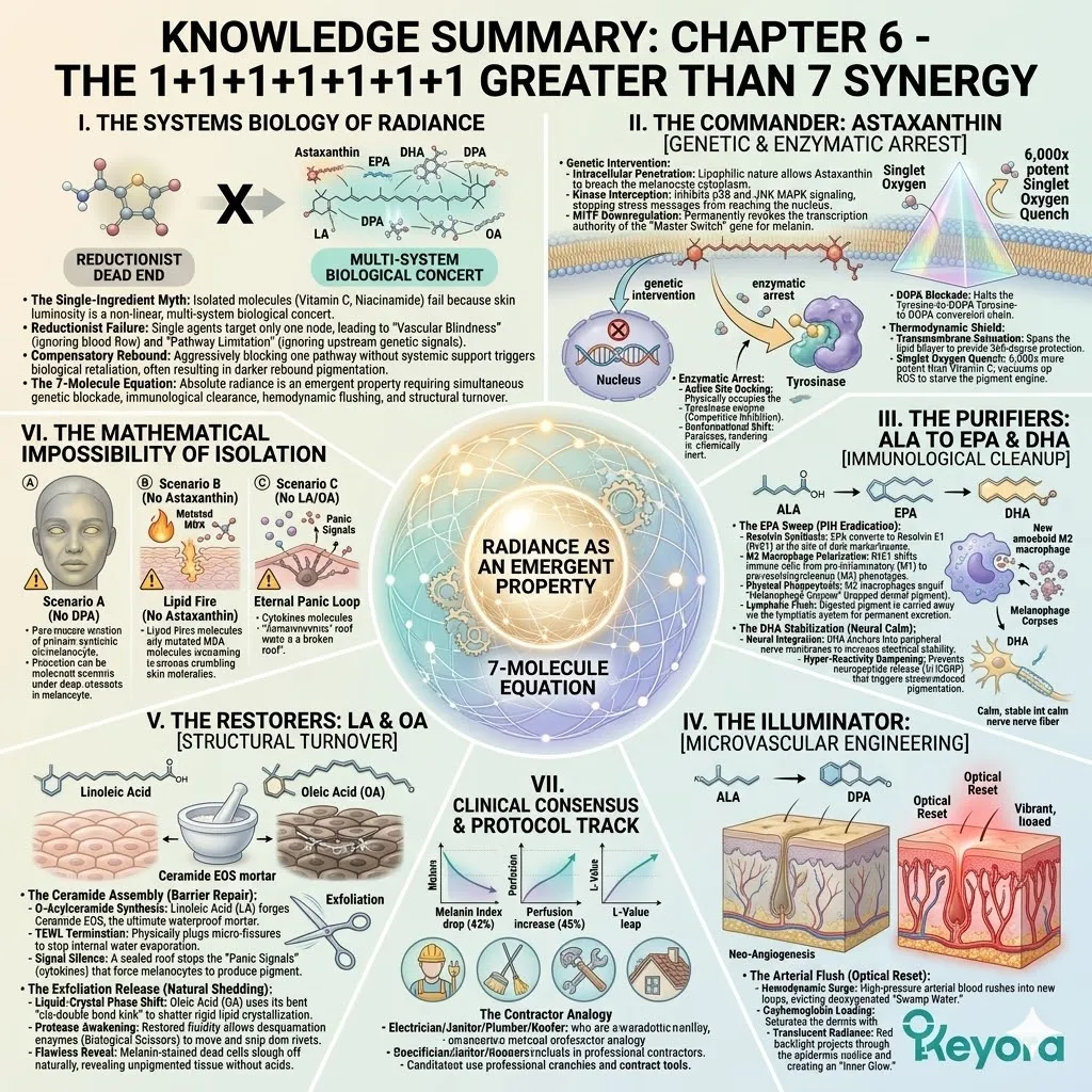 The 7-molecule synergy terminates the neuro-endocrine storm and pathological web, achieving systemic sovereignty through a unified genetic, immunological, and hemodynamic blockade.