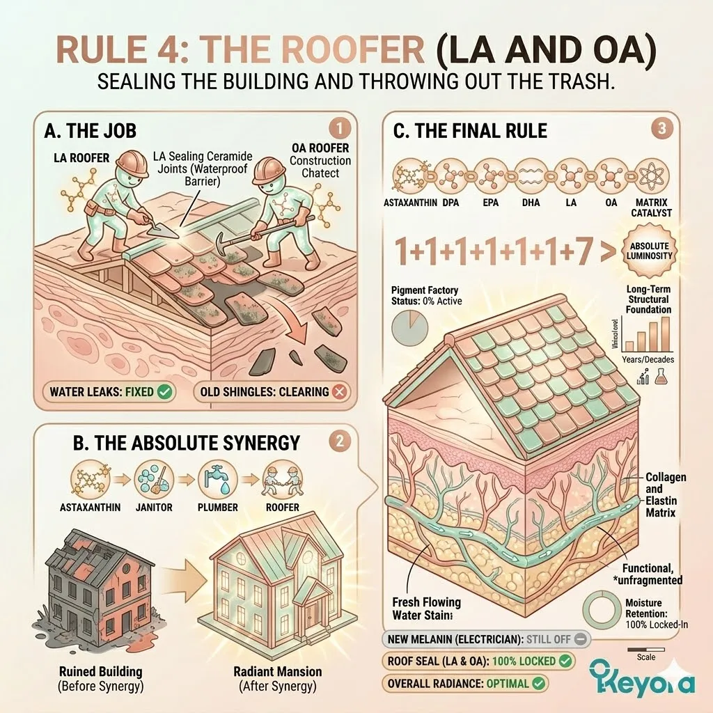 LA and OA execute a structural reset of the ceramide roof to terminate TEWL and ensure absolute systemic sovereignty for the four-drive system.