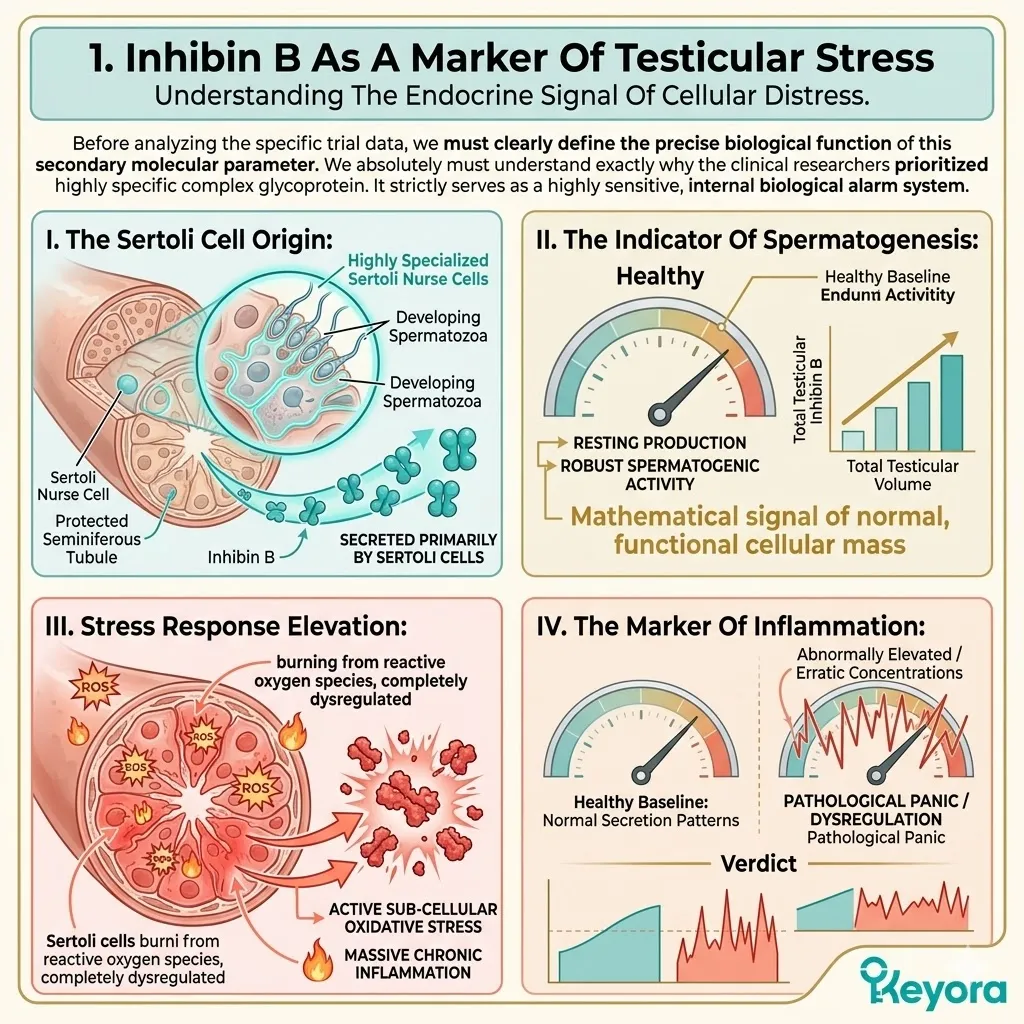 Sertoli cells secrete Inhibin B as a stress response to ROS-driven inflammation, establishing a diagnostic alarm within the Four-Drive System.