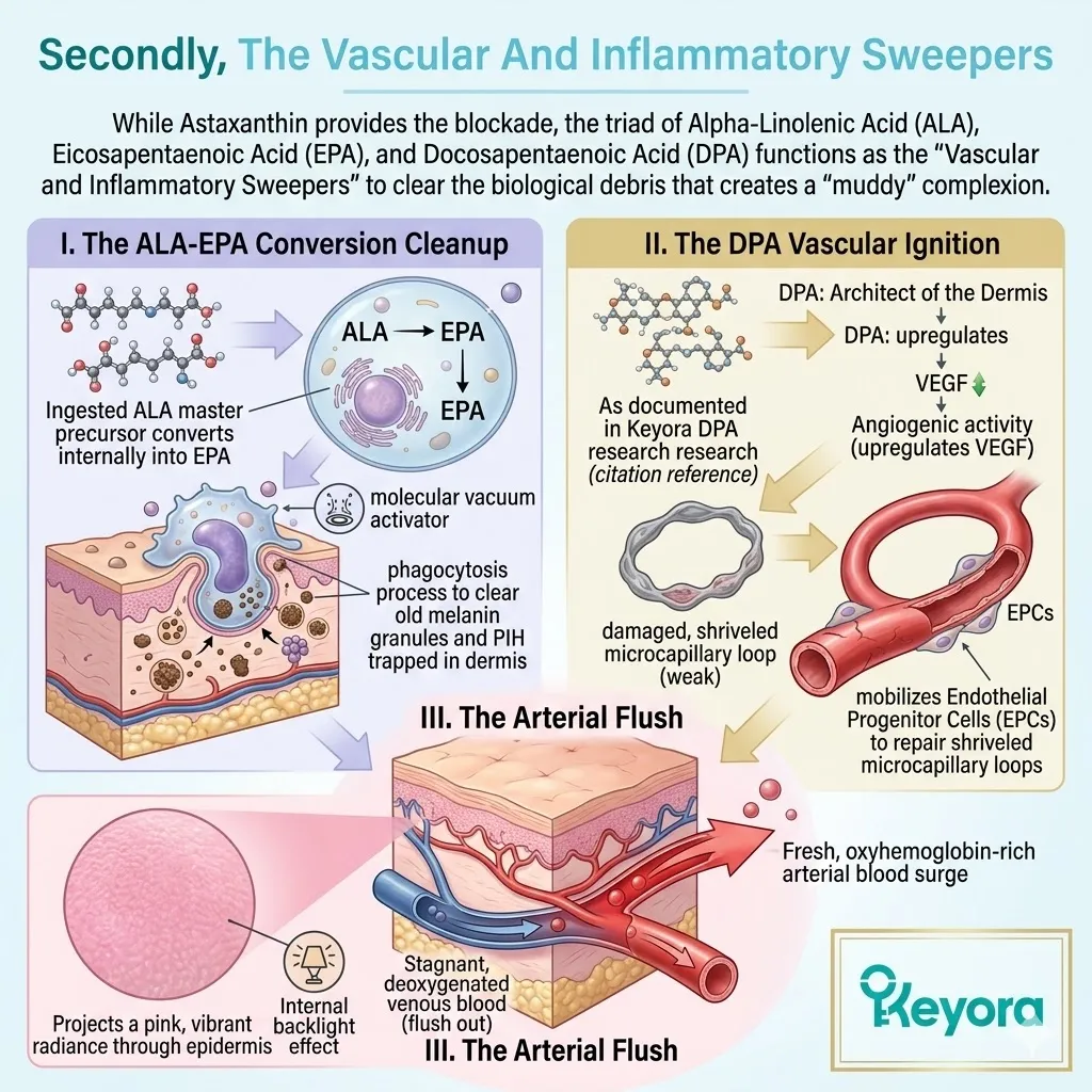 Vascular sweepers ALA and DPA execute a vascular ignition to repair microcapillary loops and flush stagnant debris for total structural vitality.