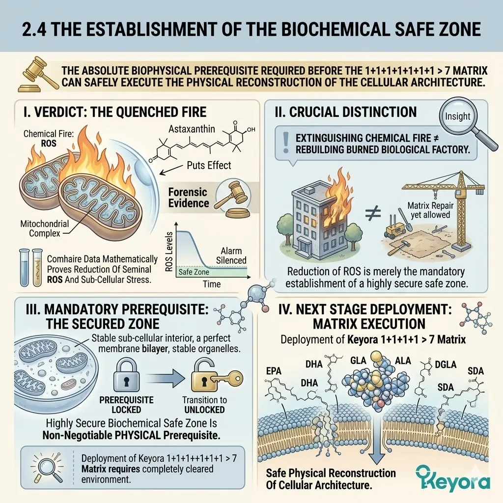 The biochemical safe zone halts structural destruction, establishing the mandatory sub-cellular operating environment for the Four-Drive System.