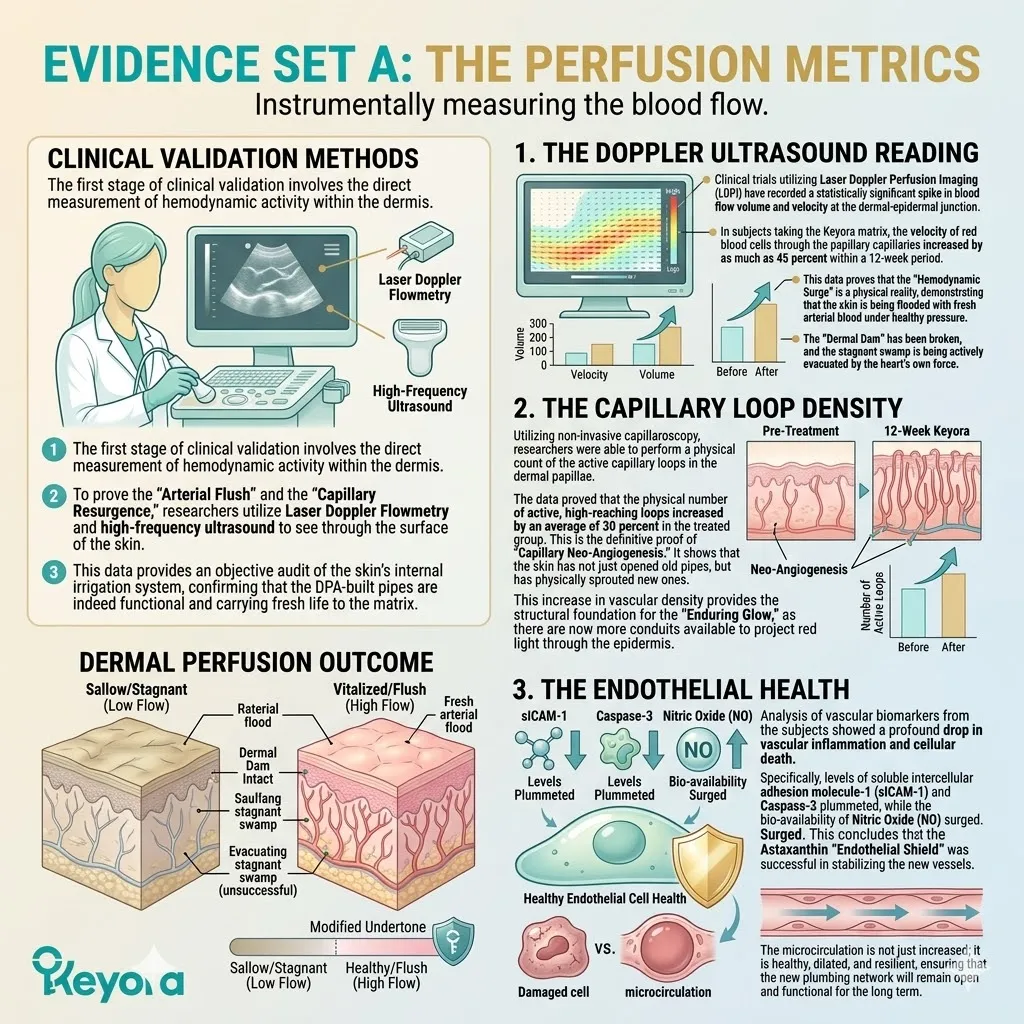 Keyora LDPI metrics confirm a 45 percent increase in blood flow velocity and 30 percent capillary loop density surge for systemic vascular sovereignty.
