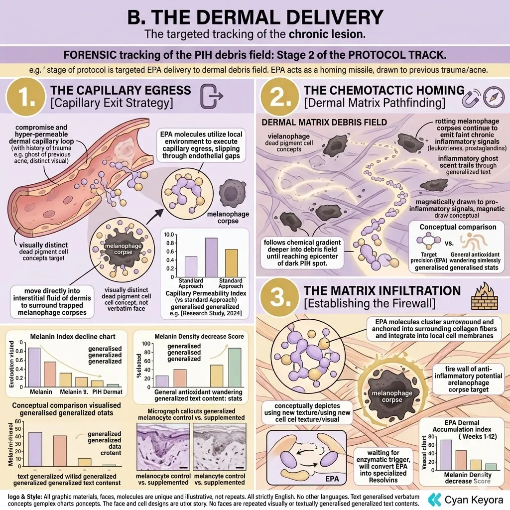 Capillary Egress and Chemotactic Homing drive EPA Matrix Infiltration to track the chronic lesion for deep-tissue Melanin Corpse Clearance.