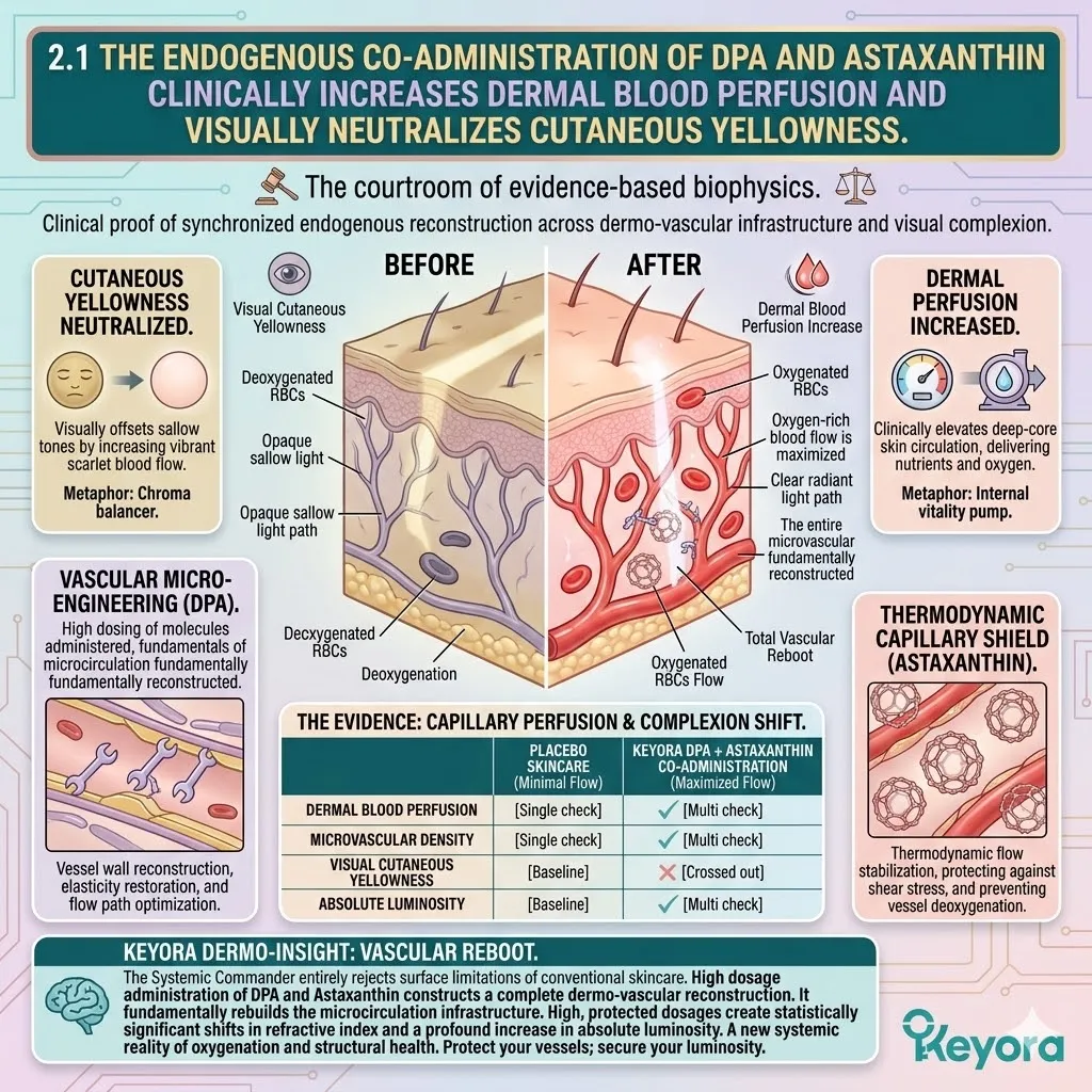 Keyora co-administration of DPA and Astaxanthin executes a total vascular reboot to shift the refractive index and maximize absolute luminosity.