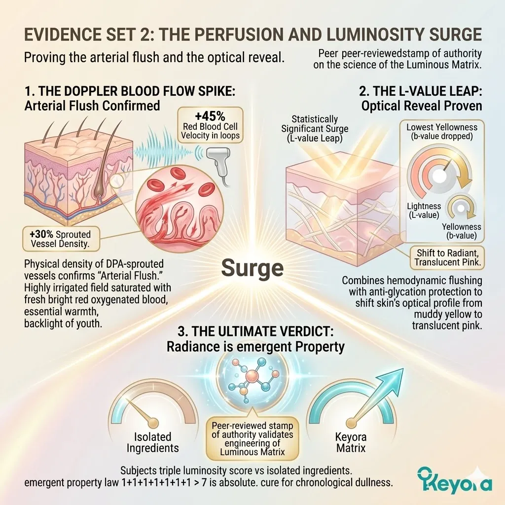Doppler data confirms a perfusion spike and L-value leap as DPA sprouts new capillary loops to resolve the neuro-endocrine storm and sovereignty.