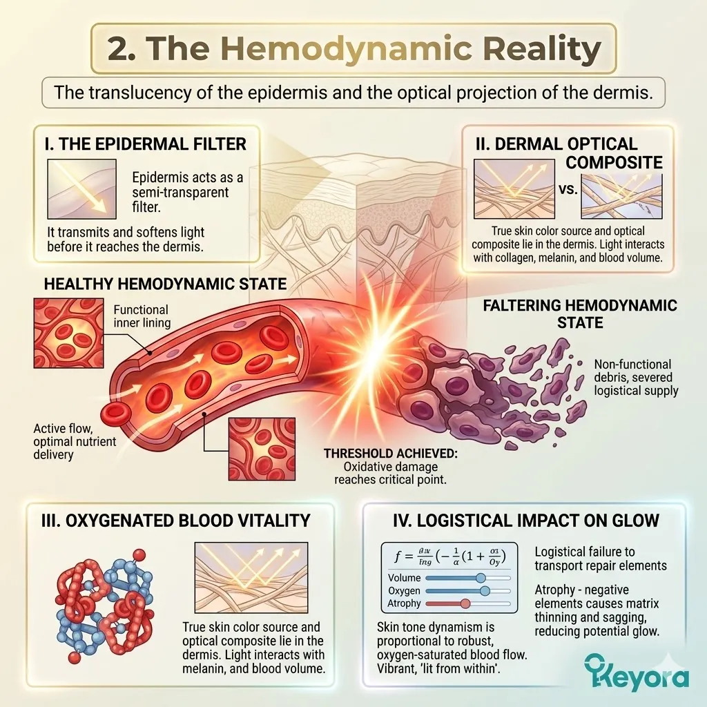 Keyora hemodynamic engineering optimizes the papillary dermis to maximize light projection and oxygen saturation for total neurological and cutaneous sovereignty.