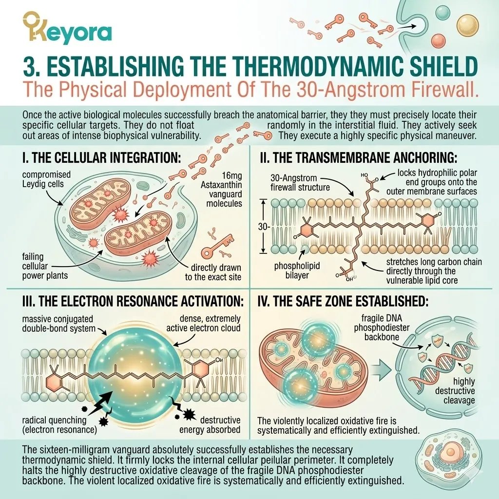 The 16mg vanguard establishes a 30-Angstrom thermodynamic shield across the phospholipid bilayer to intercept radicals and restore ATP synthesis sovereignty.
