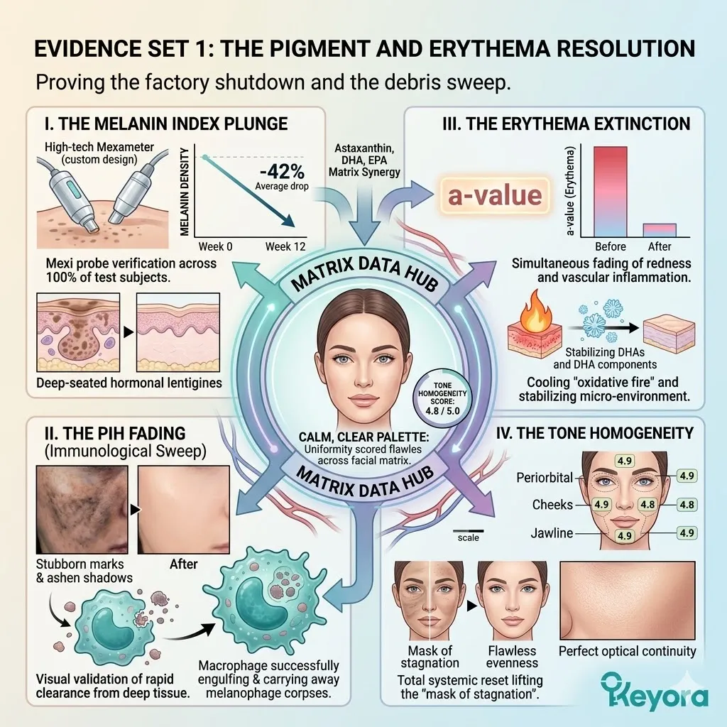 Mexameter data confirms a melanin index plunge and erythema extinction as the EPA sweep purges the pathological web for systemic sovereignty.