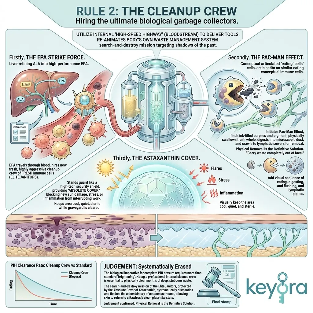 EPA Strike Force initiates the Pac-Man Effect for Phagocytic Debris Clearance while Astaxanthin provides Absolute Cover for the Luminous Matrix.