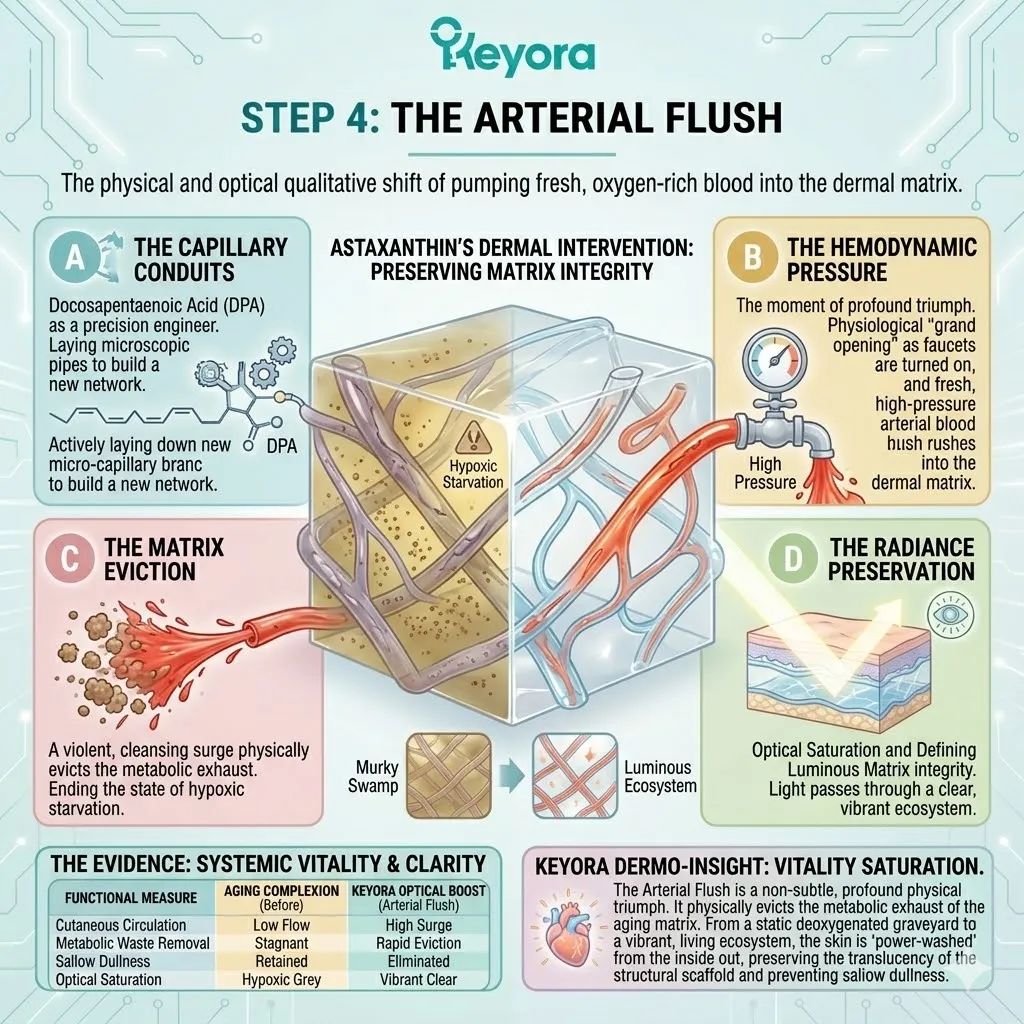 Keyora arterial flush triggers hemodynamic pressure to evict metabolic exhaust and sallow dullness for systemic oxygenated sovereignty and matrix vitality.