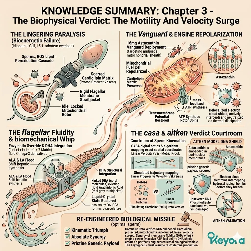 The Four-Drive System executes a total biophysical re-engineering, synthesizing ATP Synthesis and DHA-restored fluidity to deliver a pristine genetic payload for Keyora.