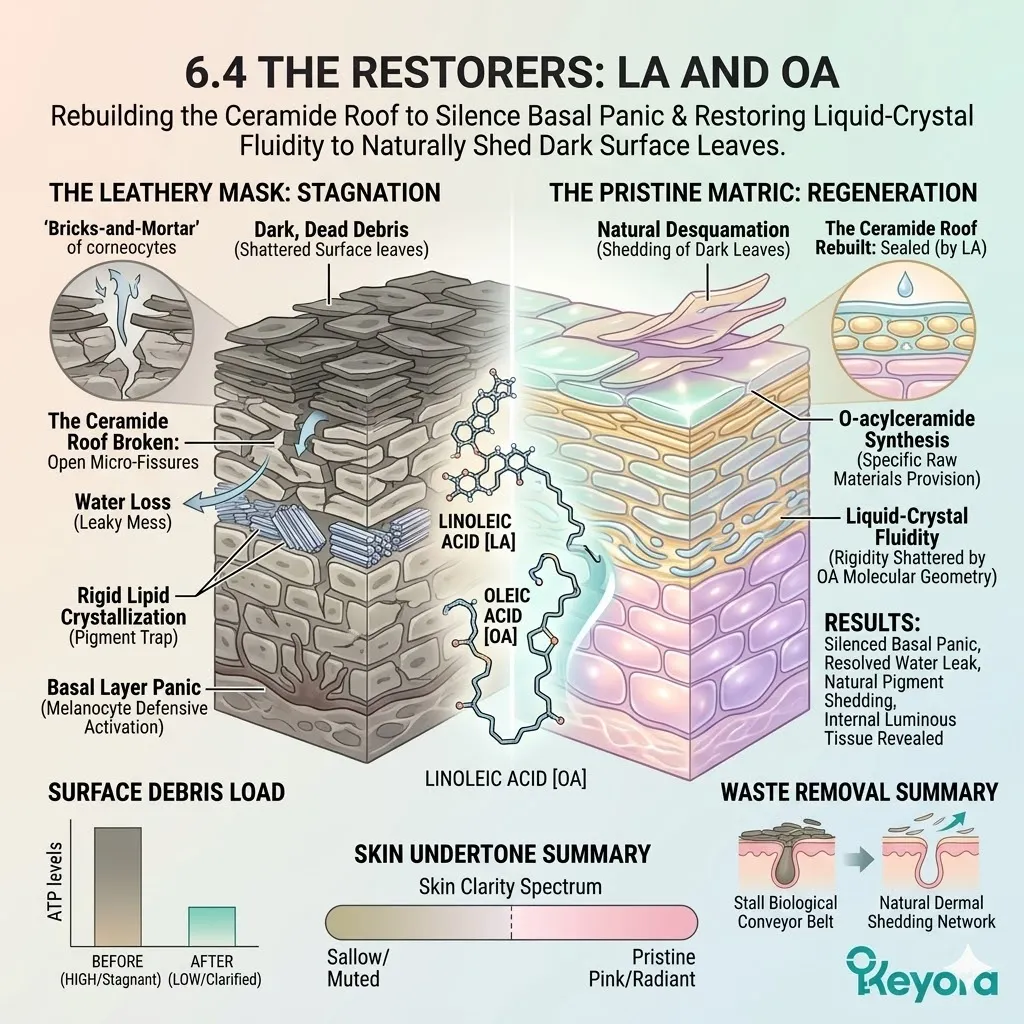 LA and OA restore the ceramide roof to silence basal panic and the neuro-endocrine storm, ensuring absolute structural sovereignty for the matrix.