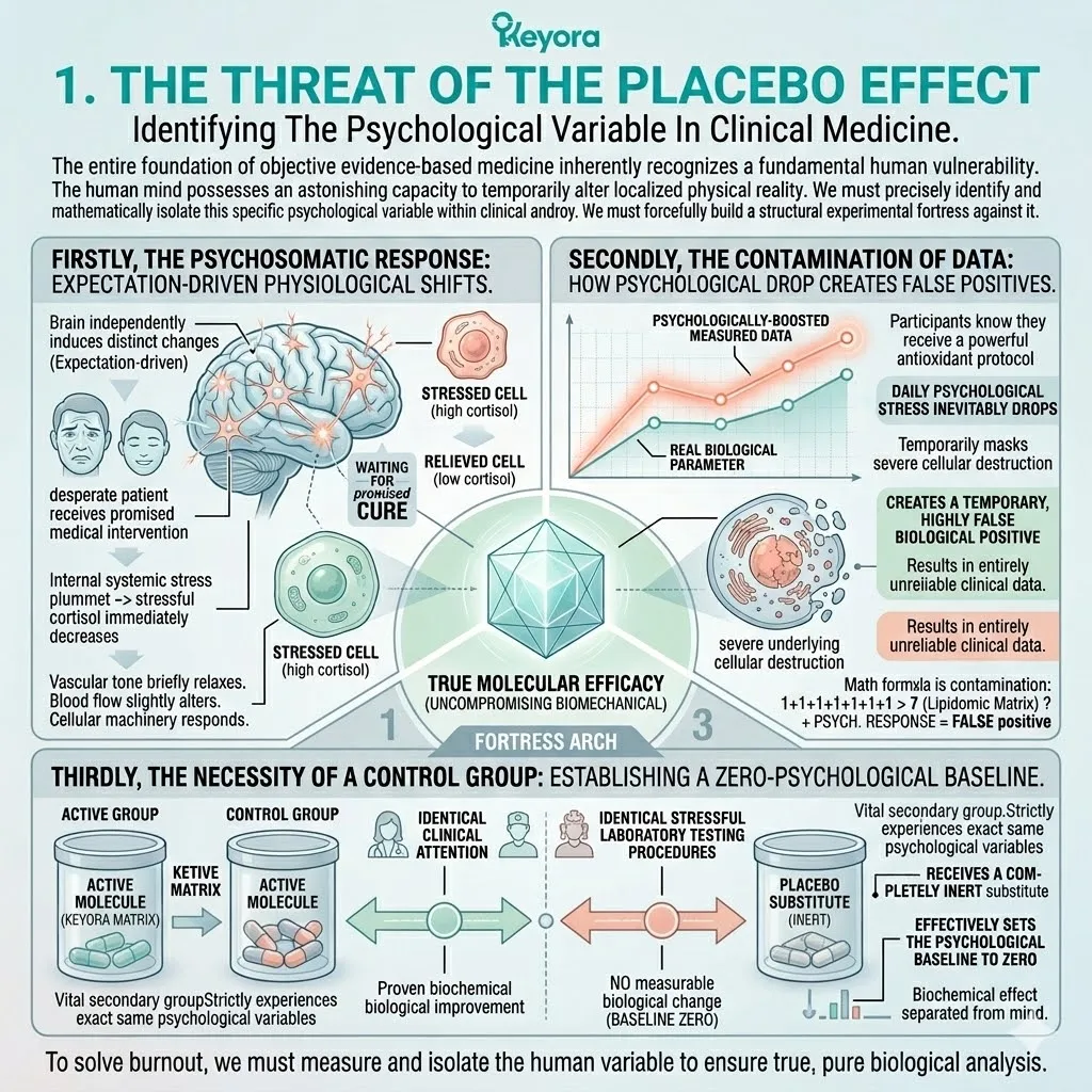 The placebo control group sets the psychological baseline to zero, isolating the true biochemical impact of the 16mg vanguard on ATP synthesis and the Four-Drive System.