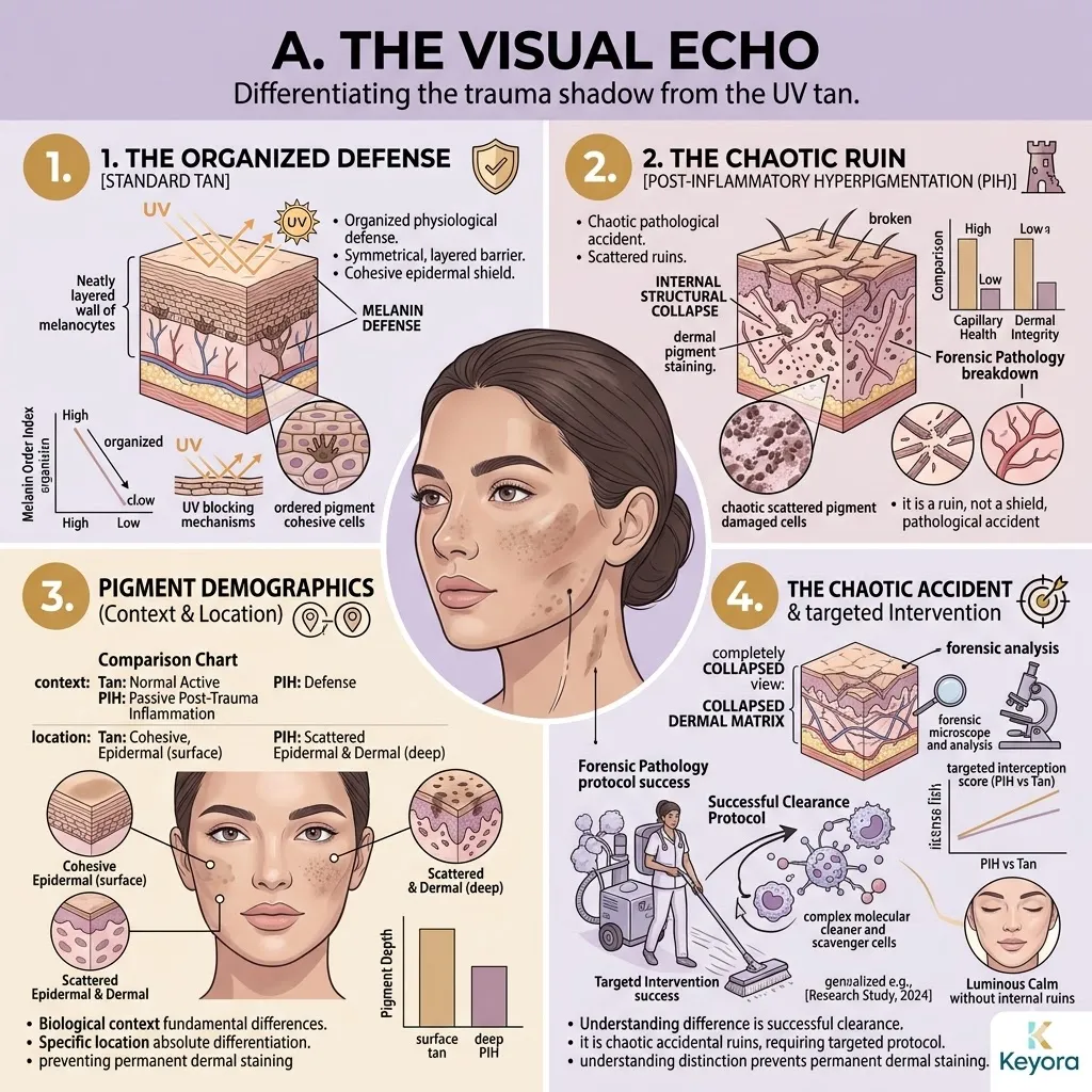 Keyora Forensic Pathology differentiates PIH as a pathological ruin versus the tanning shield to accelerate Dermal Matrix Recovery and Melanin Clearance.