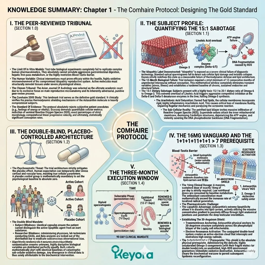 The Comhaire protocol knowledge summary establishes the 16mg vanguard and 90-day mandate as the architectural blueprint for ATP synthesis and systemic regulation.