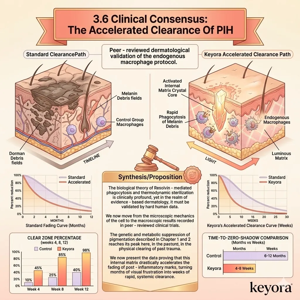 Peer-reviewed validation confirms Resolvin-mediated phagocytosis and thermodynamic sterilization accelerate PIH clearance through systemic matrix restoration.