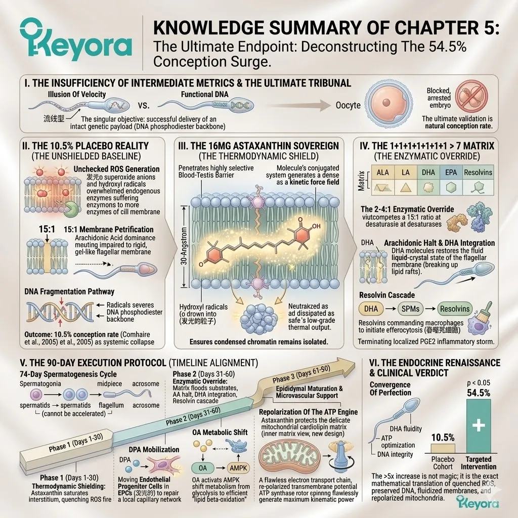The 54.5% conception surge represents the definitive transition from a 15:1 oxidative sabotage to systemic regulation via thermodynamic shielding and enzymatic override.