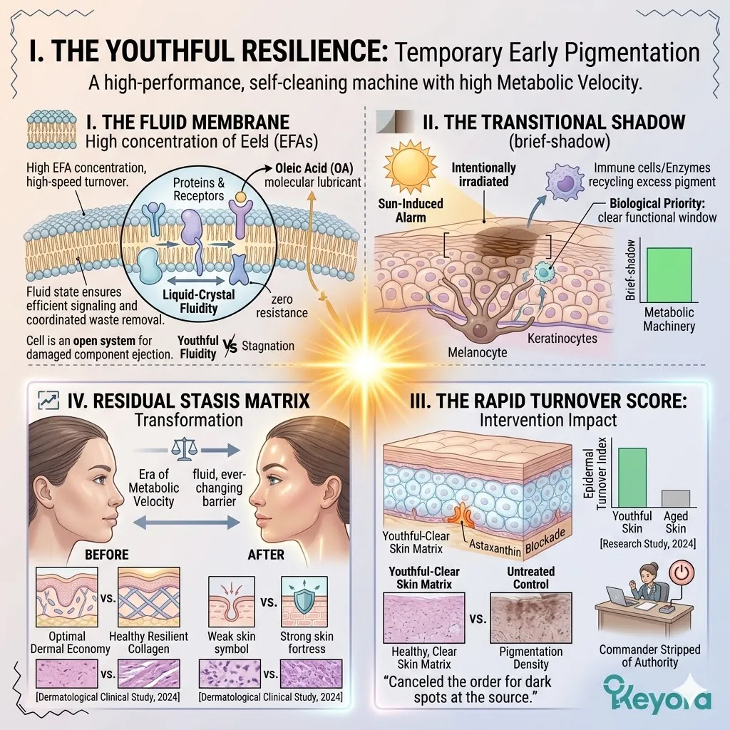 Melanin acts as a high-performance semiconductor absorbing UV radiation to prevent cyclobutane pyrimidine dimers and resolve systemic oxidative chaos.