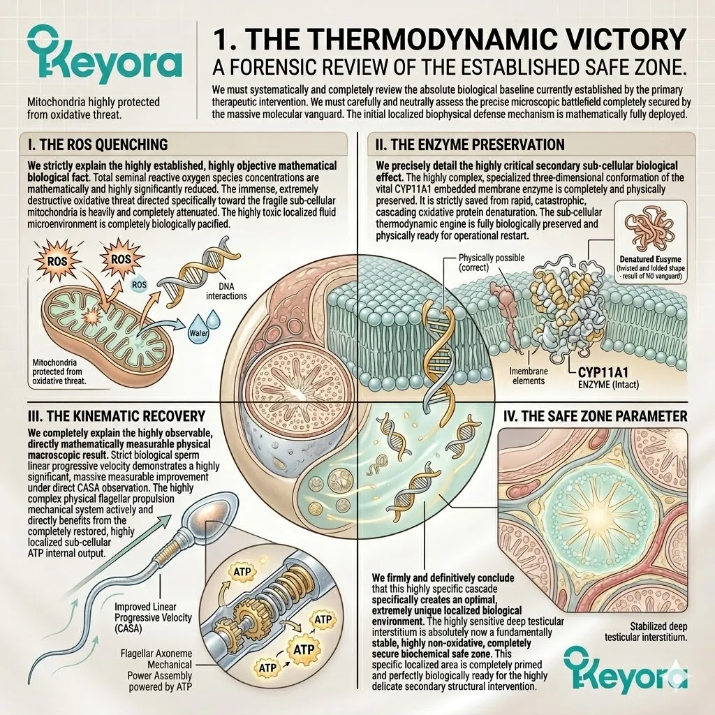 Kinematic recovery via the thermodynamic safe zone restores ATP output and sperm linear velocity, securing the sub-cellular engine against oxidative storm.