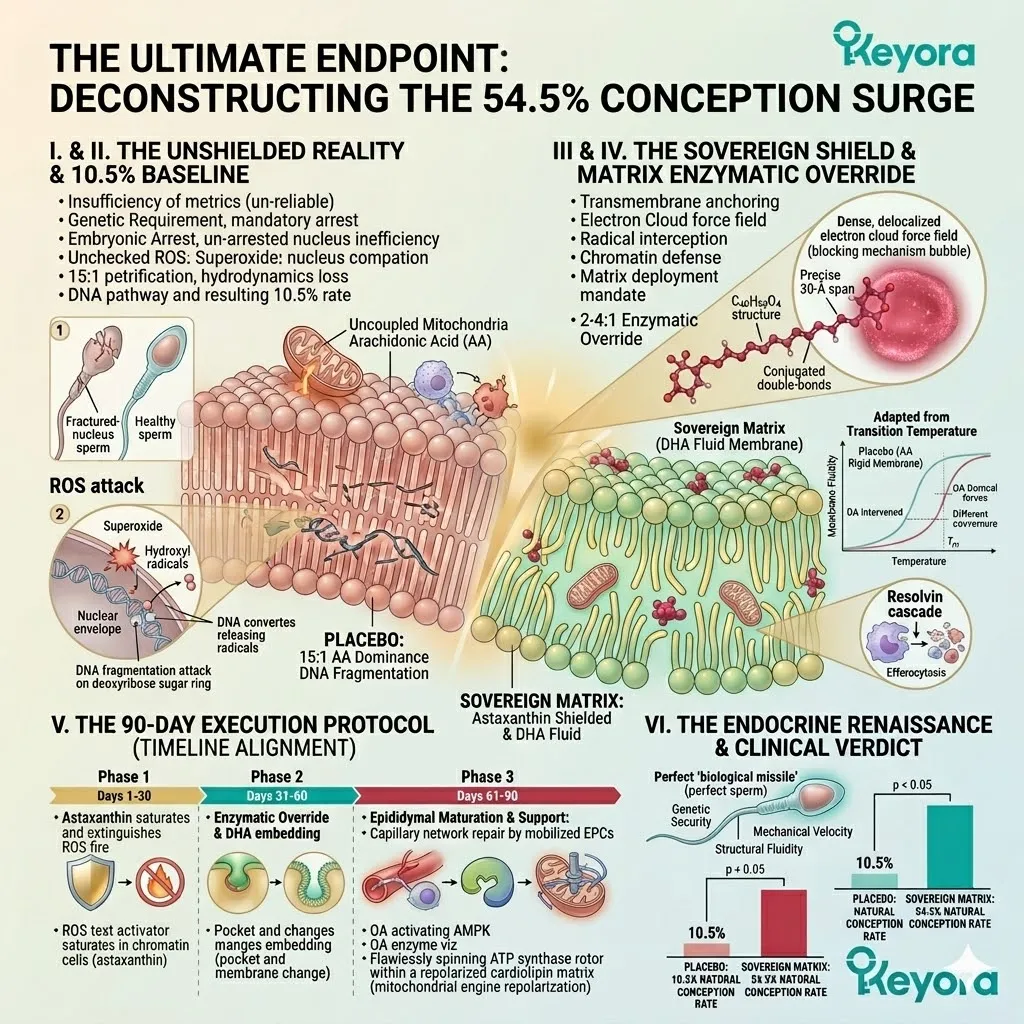 The 54.5% conception surge represents the definitive transition from a 15:1 oxidative sabotage to systemic regulation via thermodynamic shielding and enzymatic override.