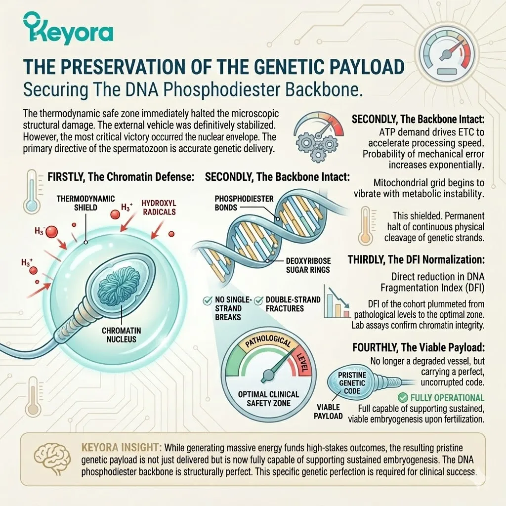 Thermodynamic shielding preserves the phosphodiester backbone against the neuro-endocrine storm to secure DNA integrity and systemic regulation.