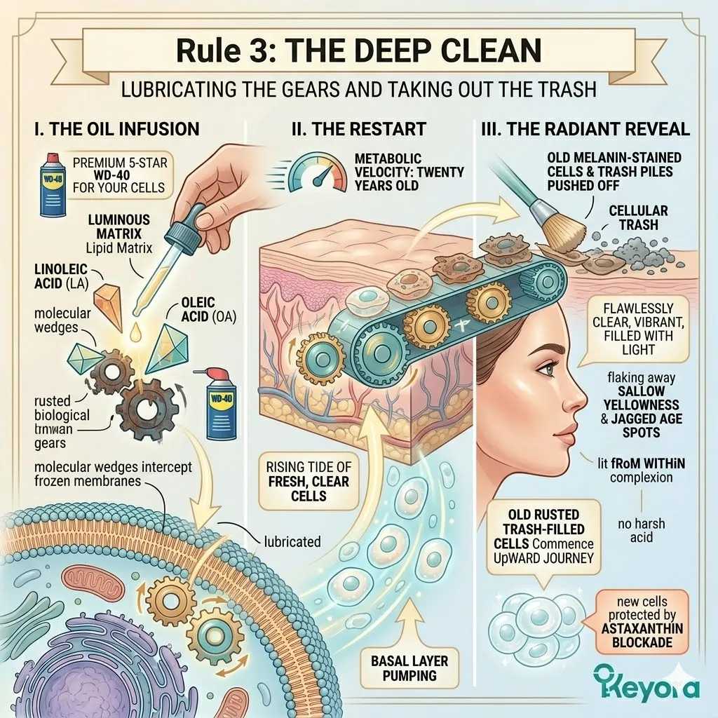 The Deep Clean protocol utilizes LA and OA as molecular lubricants to unfreeze the cellular machinery and execute a total metabolic flush.