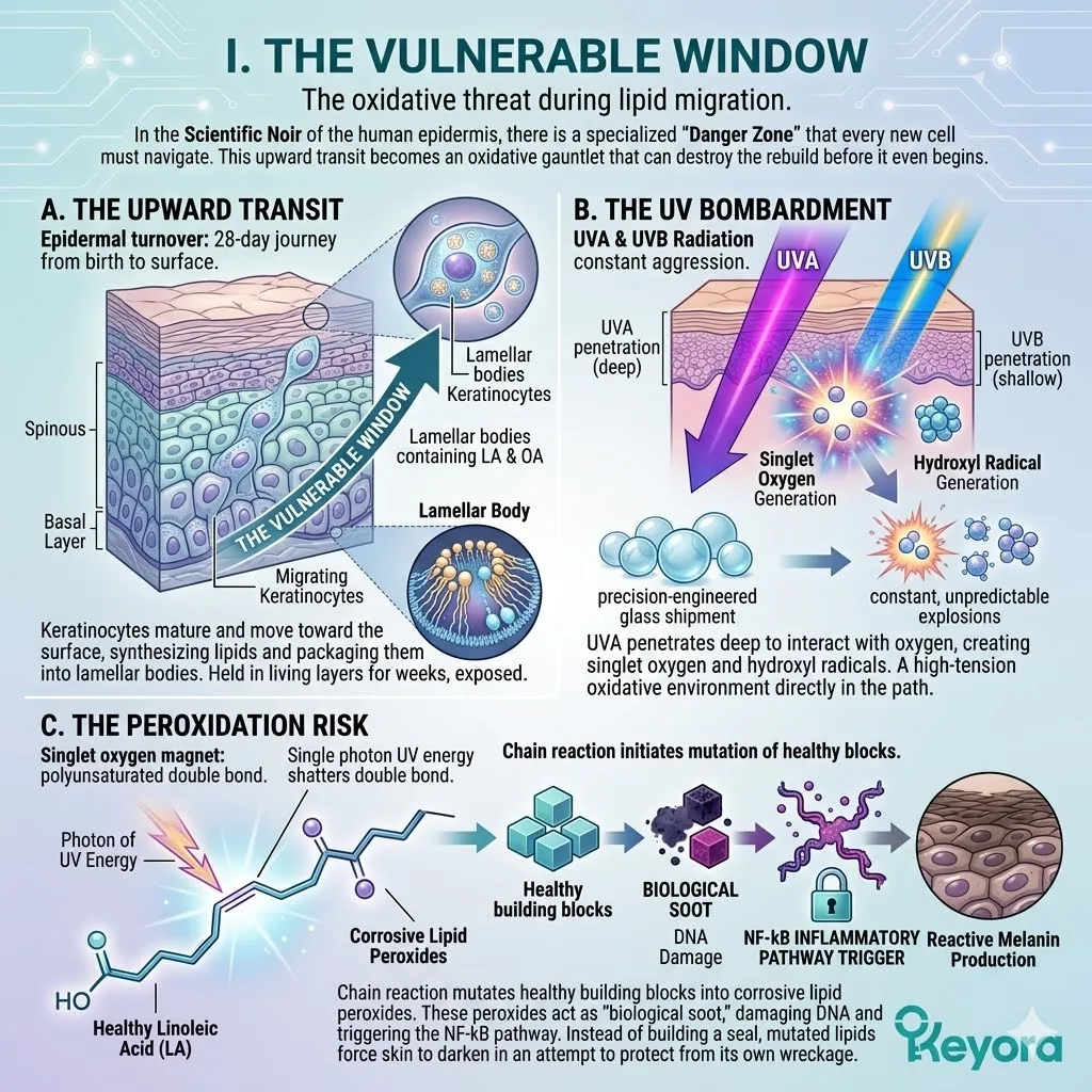 Astaxanthin systemic escort prevents lipid peroxidation and malondialdehyde mutation to secure the LA/OA matrix during structural assembly.