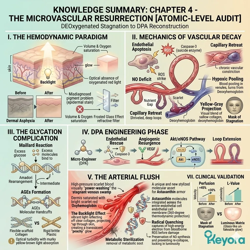 The Keyora Luminous Matrix protocol executes a total vascular reboot—transitioning the dermis from a stagnant, glycated swamp into a high-pressure arterial river to restore systemic optical sovereignty.