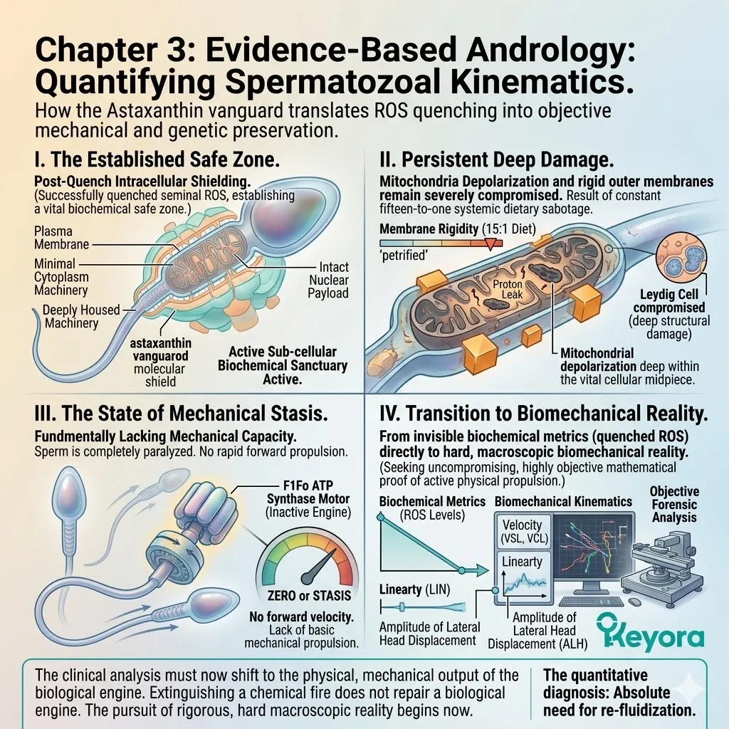 Mitochondrial depolarization within the midpiece is reversed via the Four-Drive System, restoring ATP Synthesis and mechanical propulsion for Keyora.