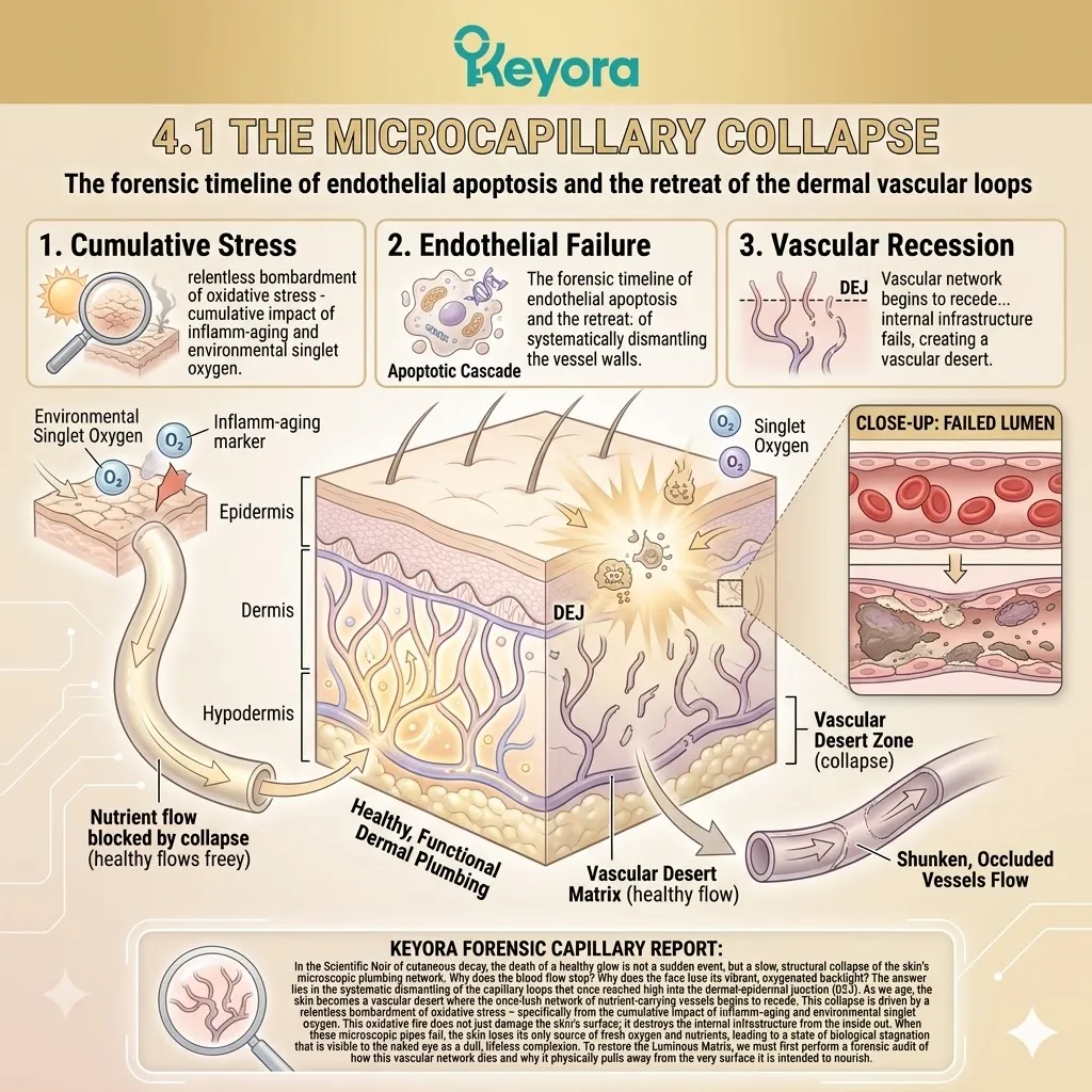 Keyora hemodynamic auditing reverses microcapillary collapse and endothelial apoptosis to restore the DEJ vascular network and systemic neurological sovereignty.