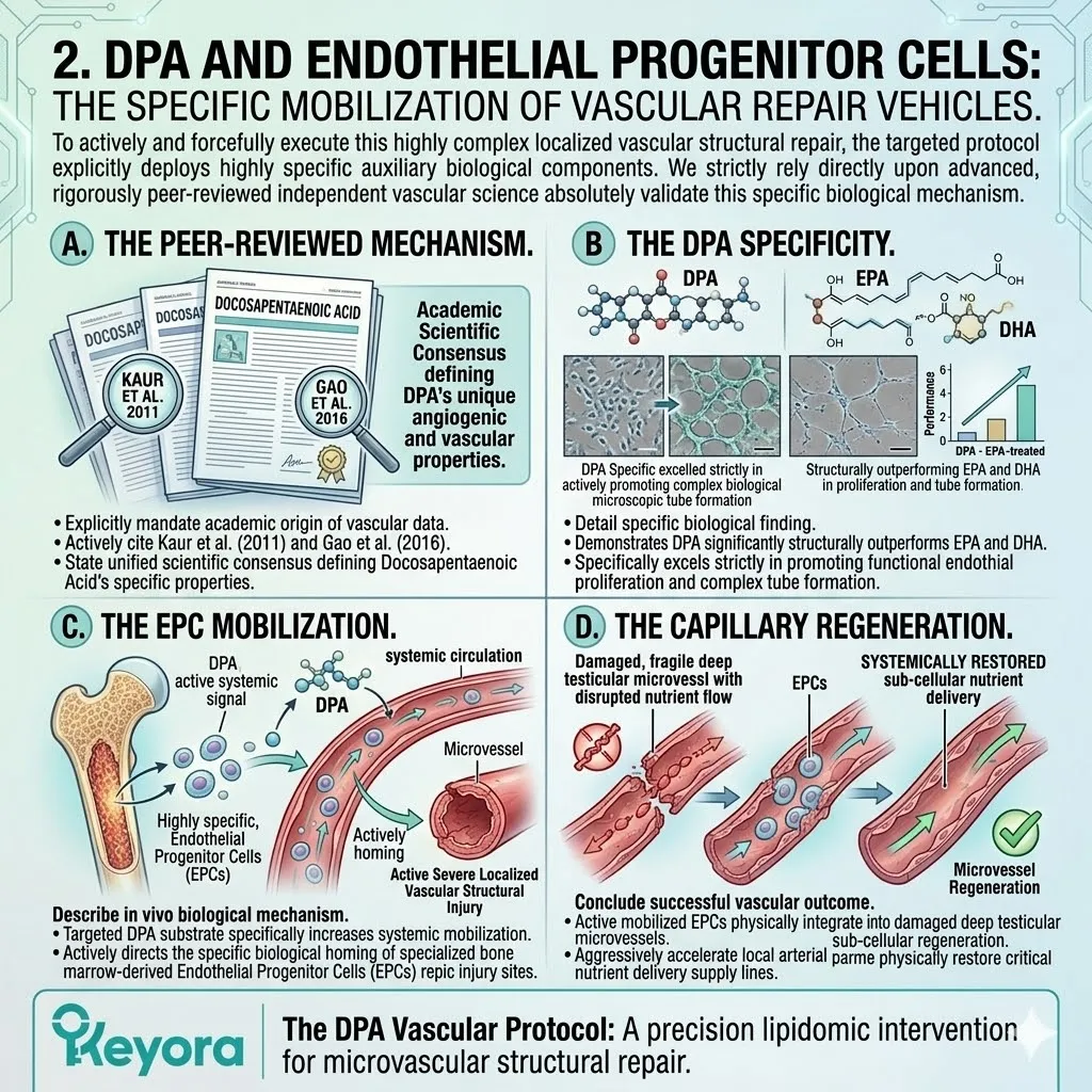 DPA substrates mobilize Endothelial Progenitor Cells to damaged testicular microvessels, accelerating capillary regeneration and nutrient delivery.