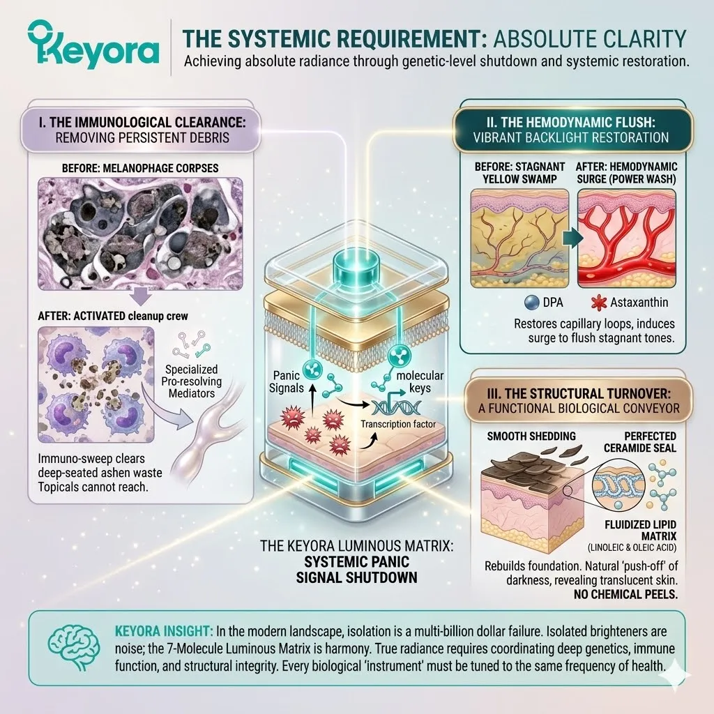 The systemic requirement utilizes specialized pro-resolving mediators and hemodynamic surges to clear the pathological web and ensure absolute sovereignty.