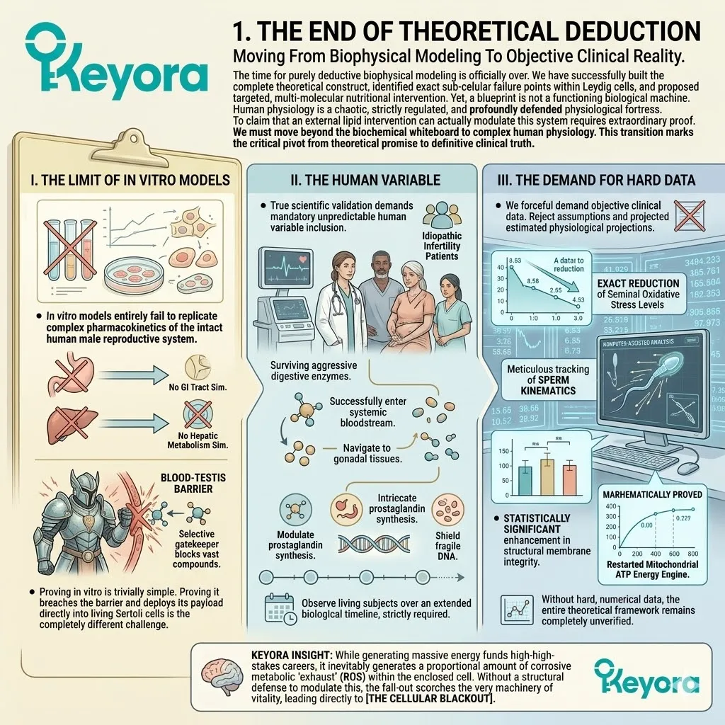 Systemic validation moves from biophysical modeling to the human variable to prove ATP synthesis and structural membrane integrity via the Four-Drive System.