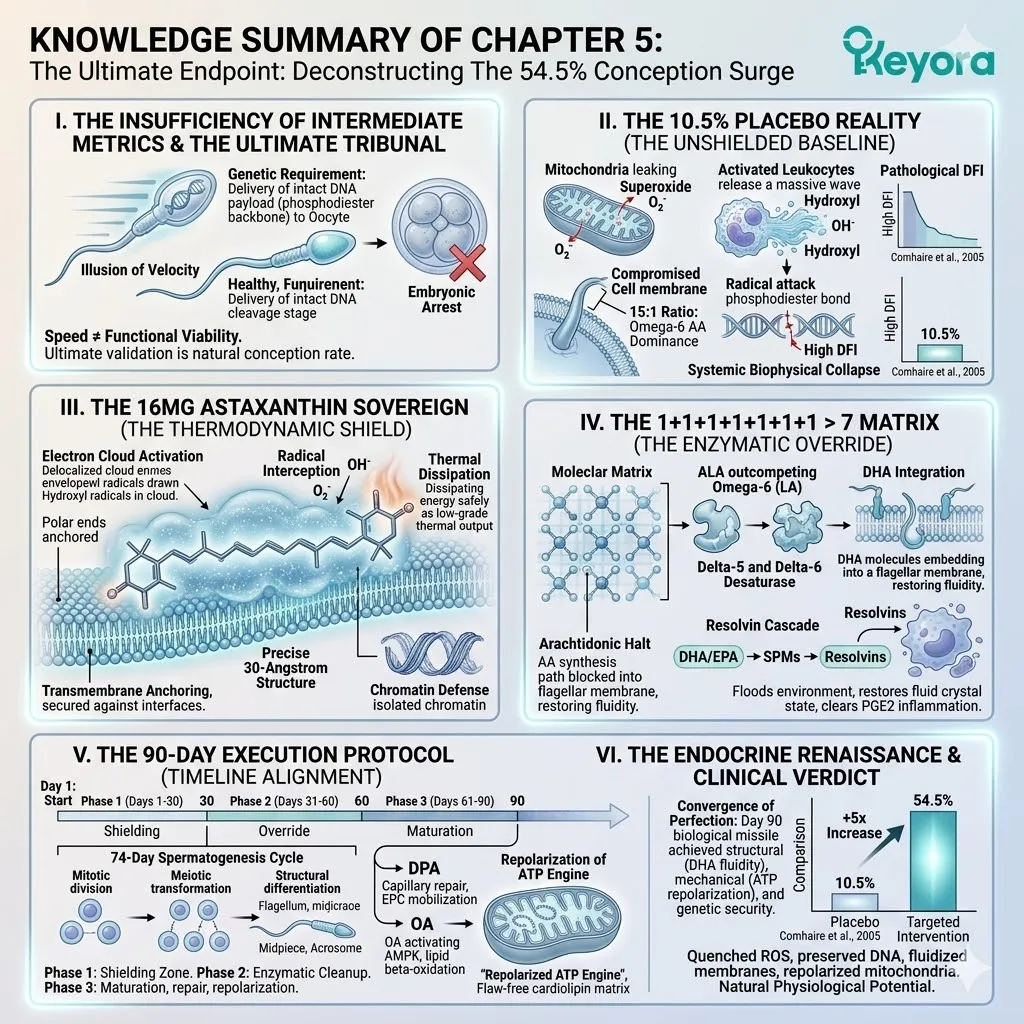 The 54.5% conception surge represents the definitive transition from a 15:1 oxidative sabotage to systemic regulation via thermodynamic shielding and enzymatic override.