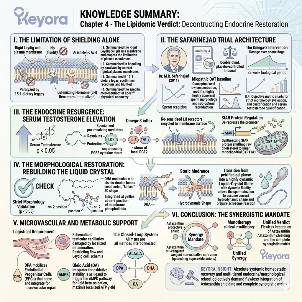 The 1+1+1+1+1+1+1 > 7 matrix and Astaxanthin shield synergistically restore LH receptor sensitivity, membrane fluidity, and microvascular integrity for endocrine resurgence.