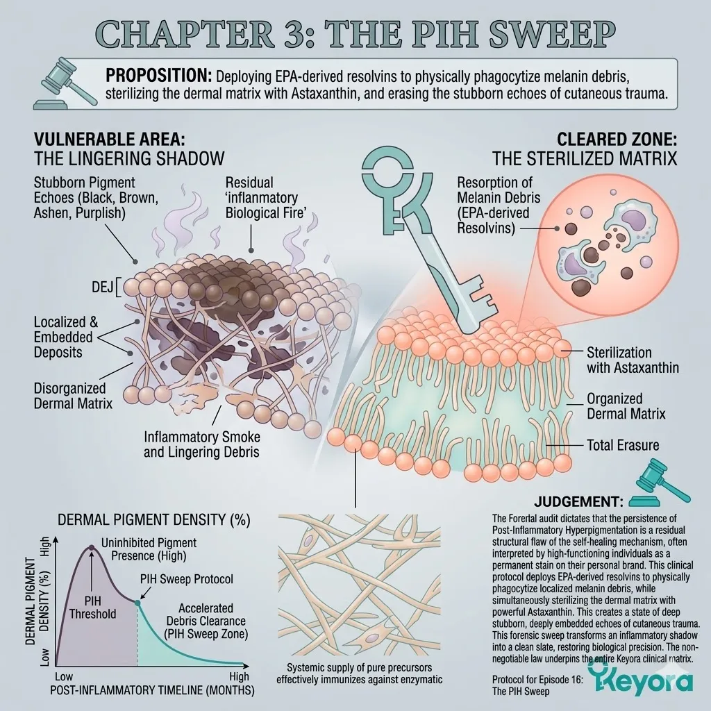 EPA-derived resolvins drive the PIH Sweep to phagocytize melanin debris and reset the dermal matrix for total Cutaneous Trauma Eradication.