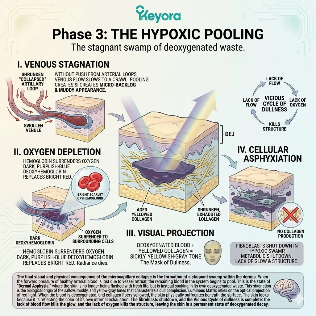 Keyora intervention resolves hypoxic pooling and venous stagnation to eliminate deoxygenated waste and restore systemic metabolic sovereignty.
