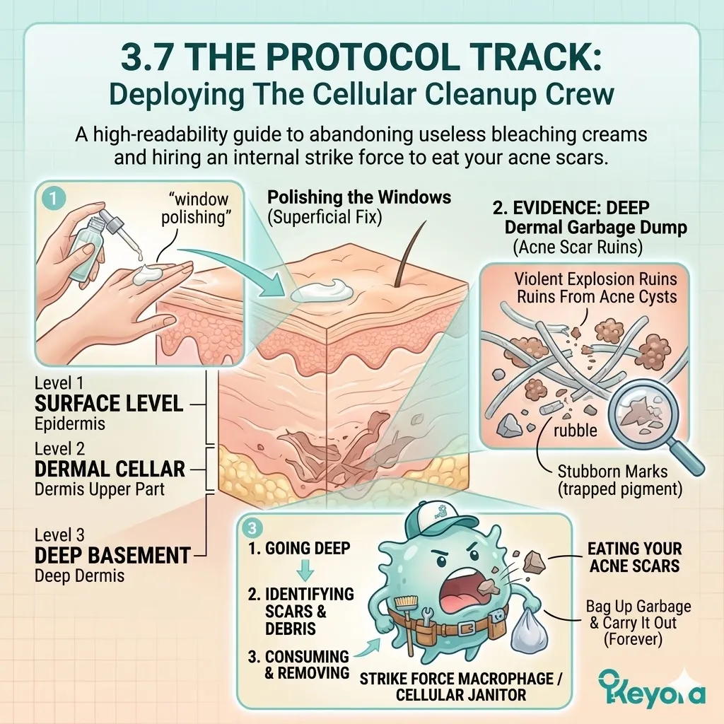 Internal strike force deployment bypasses surface serums to initiate Deep Dermal Debris Clearance and total Structural Matrix Restoration.