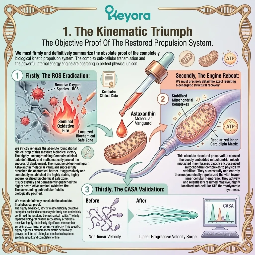 The Four-Drive System establishes a biochemical safe zone to reboot the mitochondrial engine, as mathematically verified by the surge in linear velocity for Keyora.