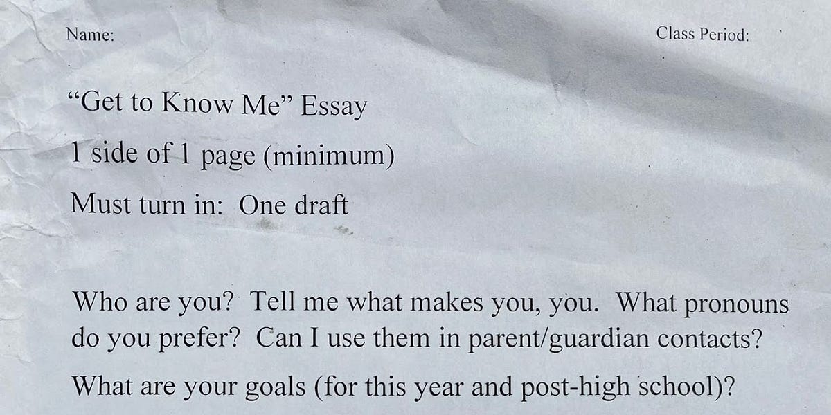 Teacher under investigation after allegedly including question on pronouns in mandatory assignment