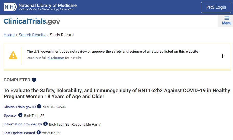 Pfizer post PARTIAL results of their "COVID vaccine in pregnancy" trial
